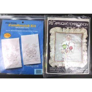 Craft Kits Embroidery Towels Candy Jar Pillow Vintage Candlewick Hazel Pearson